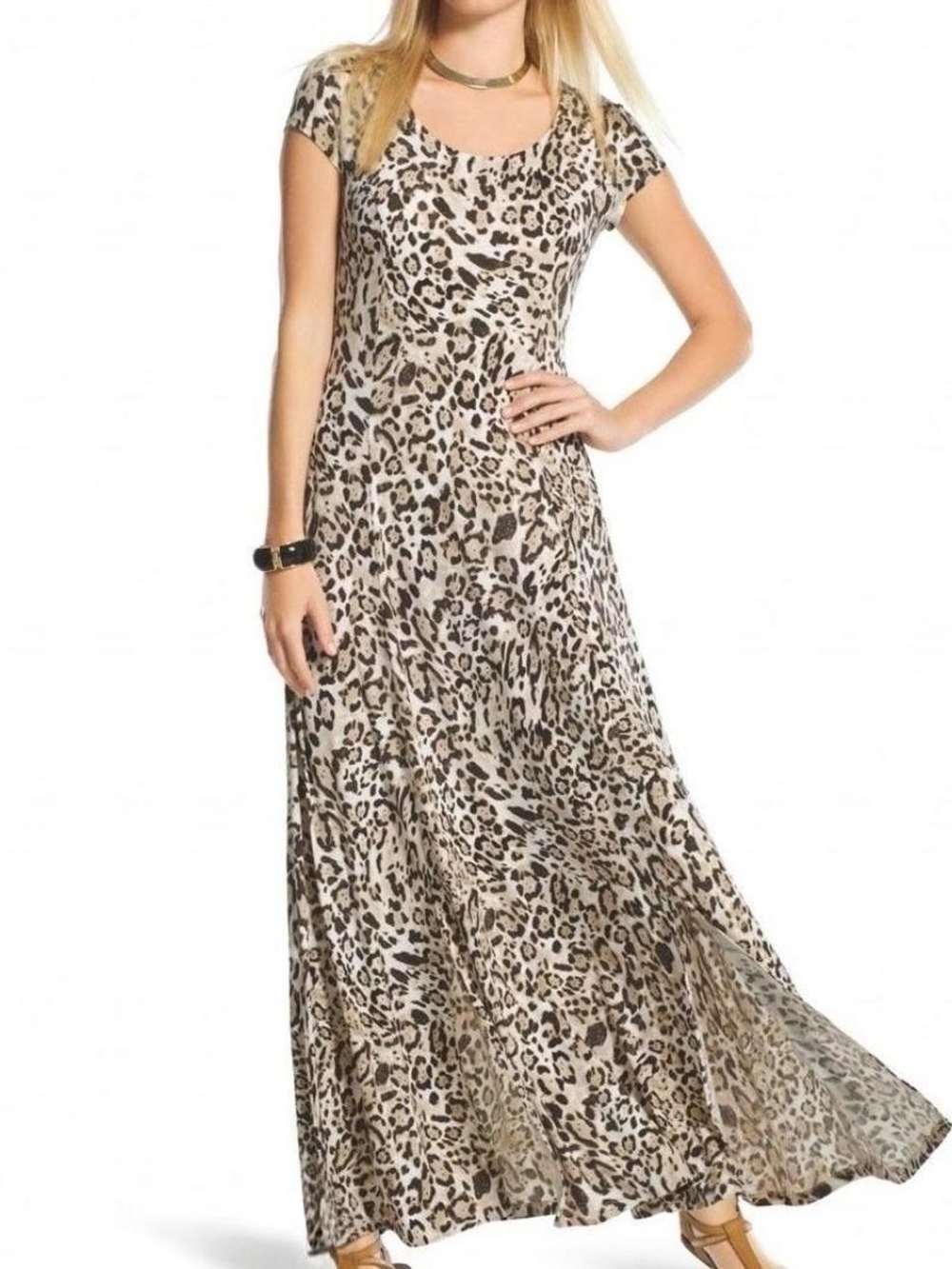 Chico's Leopard Print Maxi Dress in Beige and Black